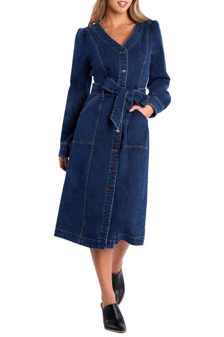 Noelle Long Sleeve Denim Midi Dress, Alternate, color, NOELLE BLUE