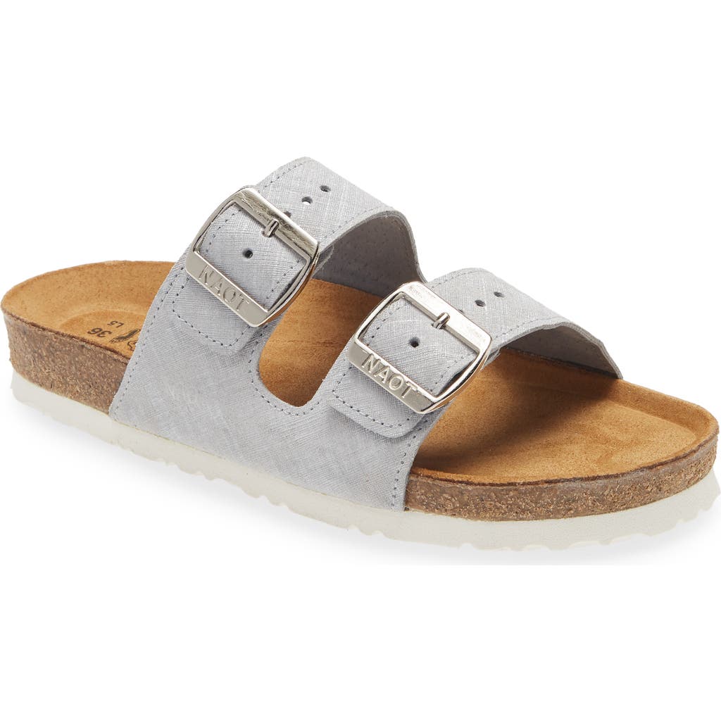 Naot Santa Barbara Water Repellent Slide Sandal In Grey Linen Leather