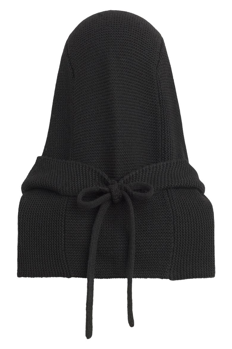 Knit Hood with Ties, Alternate, color, BLACK