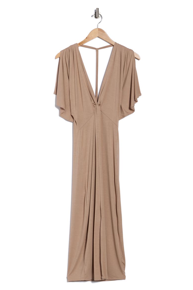 Flutter Sleeve Midi Dress, Alternate, color, ALMOND PONTE