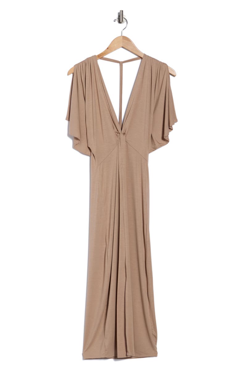 GO COUTURE Flutter Sleeve Midi Dress, Alternate, color, Almond Ponte