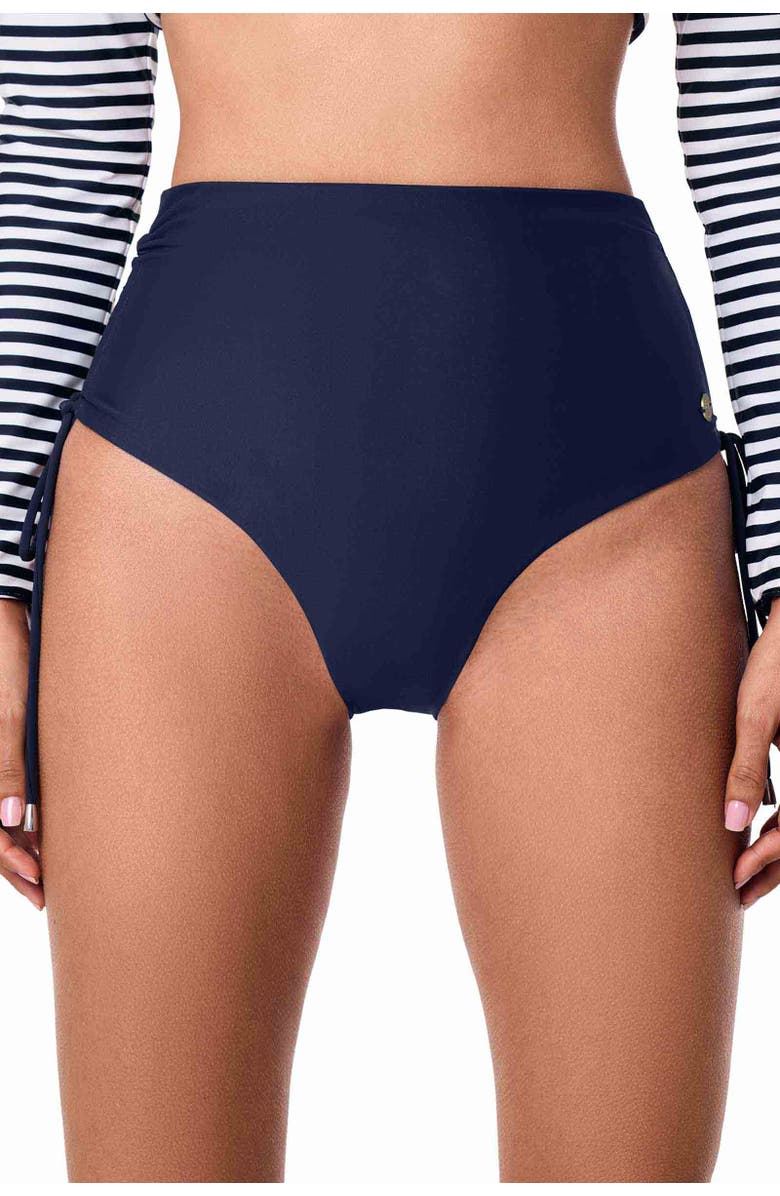 Coolibar Women's Reversible Ruche Swim Bottoms - UPF 50+ Sun Protection - Myrtle, Alternate, color, Navy Reversible