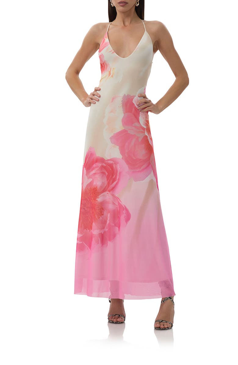 AFRM Romy Floral Mesh Maxi Slipdress, Main, color, Cloud Floral