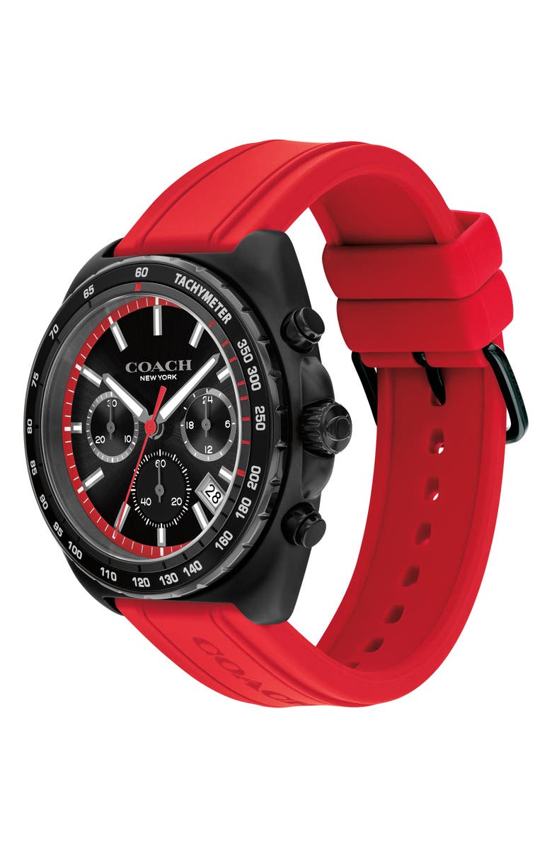 COACH Charter Chronograph Silicone Strap Watch, 44.5mm, Alternate, color, 