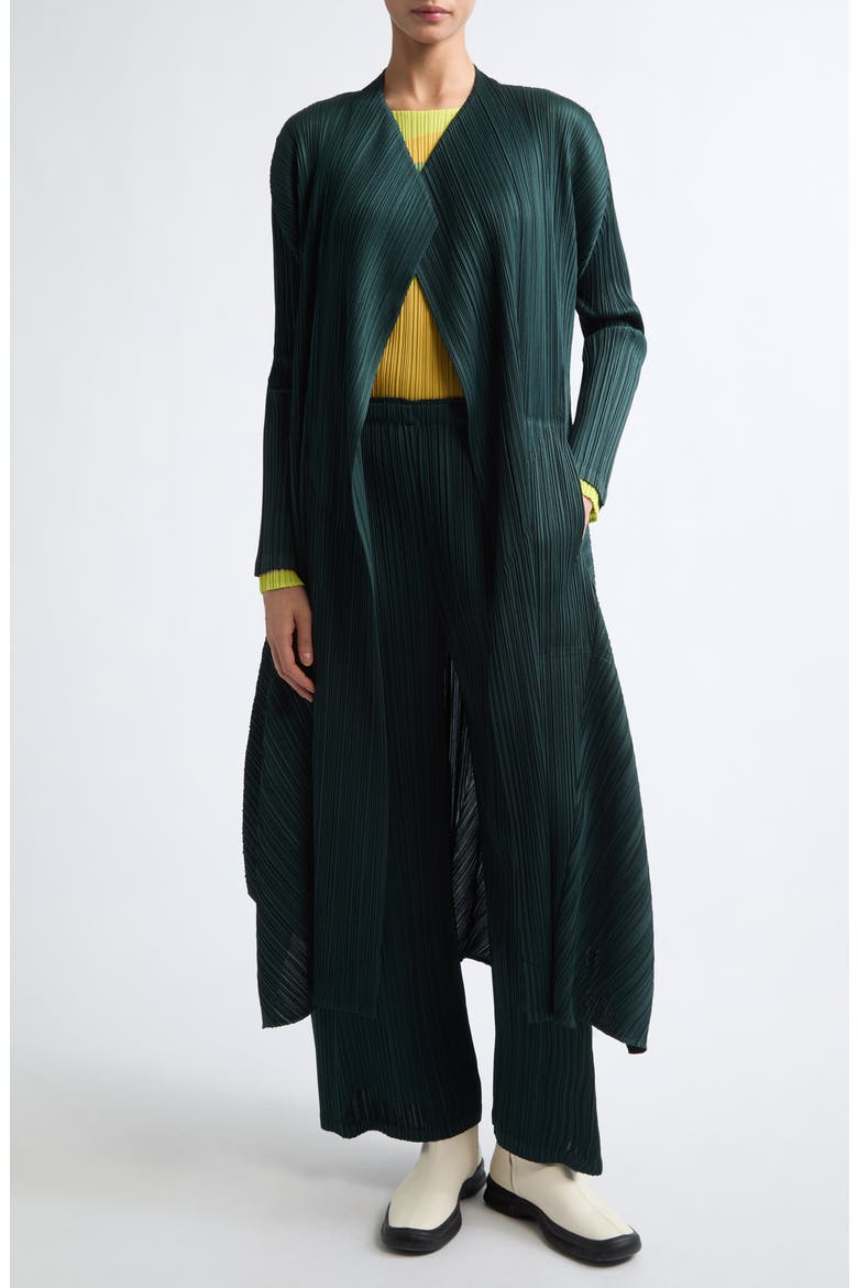 Monthly Colors October Pleated Long Jacket, Main, color, DARK GREEN