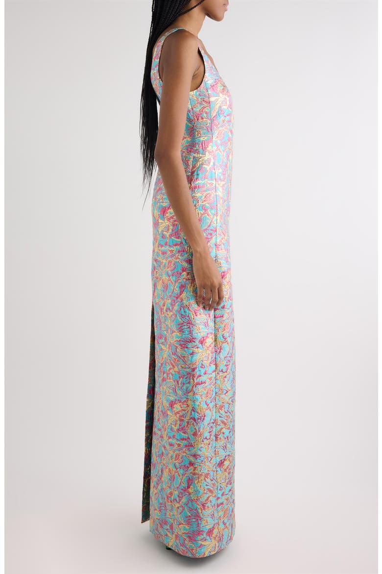 Floral Jacquard Lamé Blazer Column Dress, Alternate, color, TURQUOISE