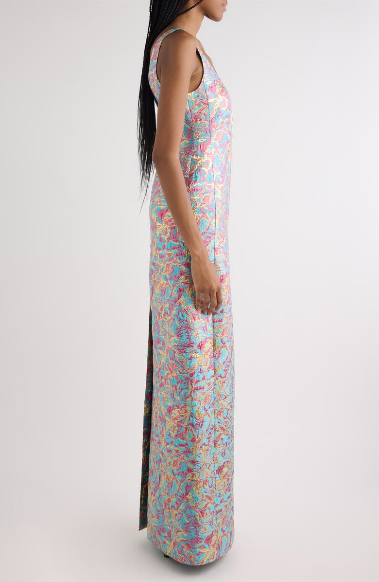 Dries Van Noten Floral Jacquard Lamé Blazer Column Dress, Alternate, color, Turquoise