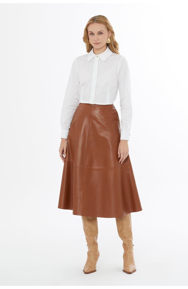 Gizia Flared Skirt with Back Zipper Closure, Alternate, color, Brown