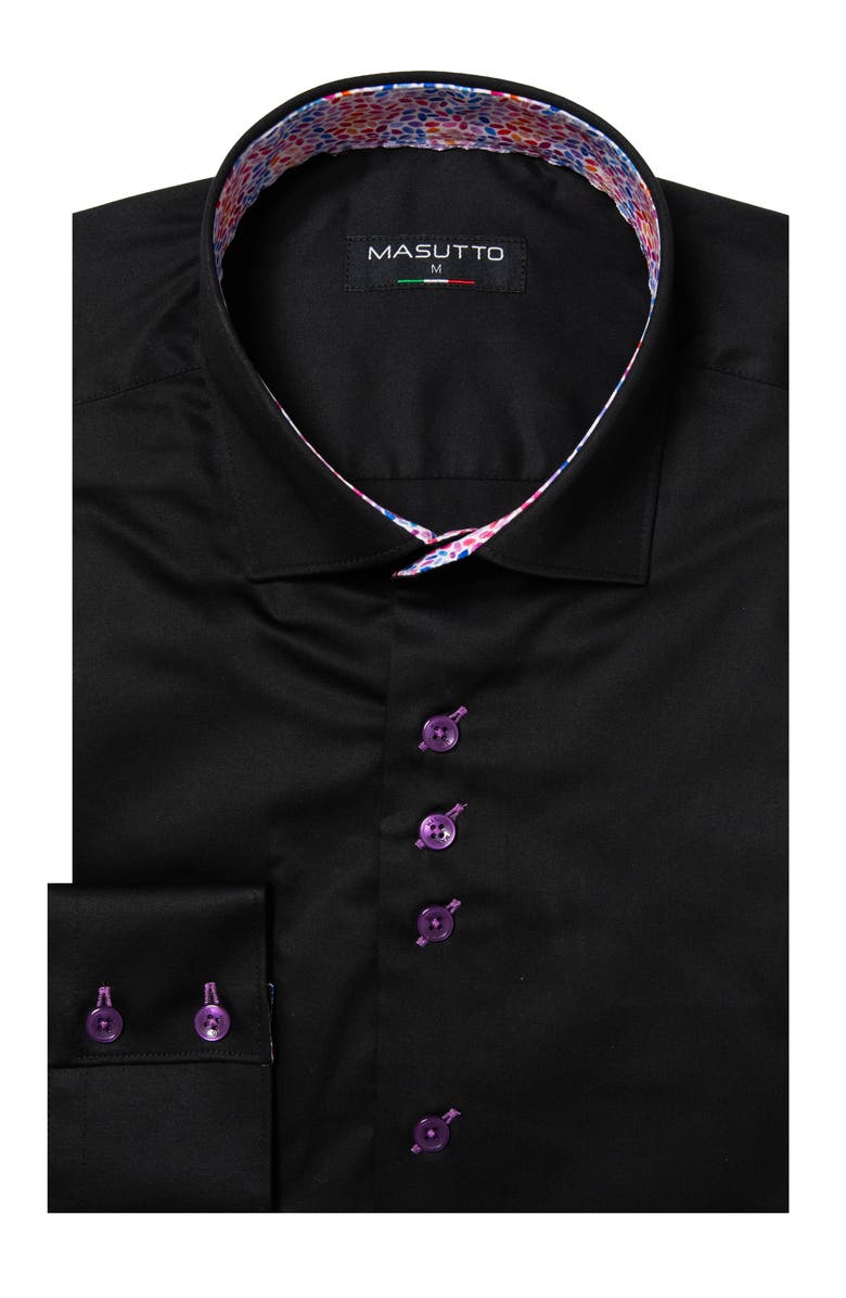 MASUTTO Lian Solid 3 Button-Up Long Sleeve Shirt, Main, color, Black
