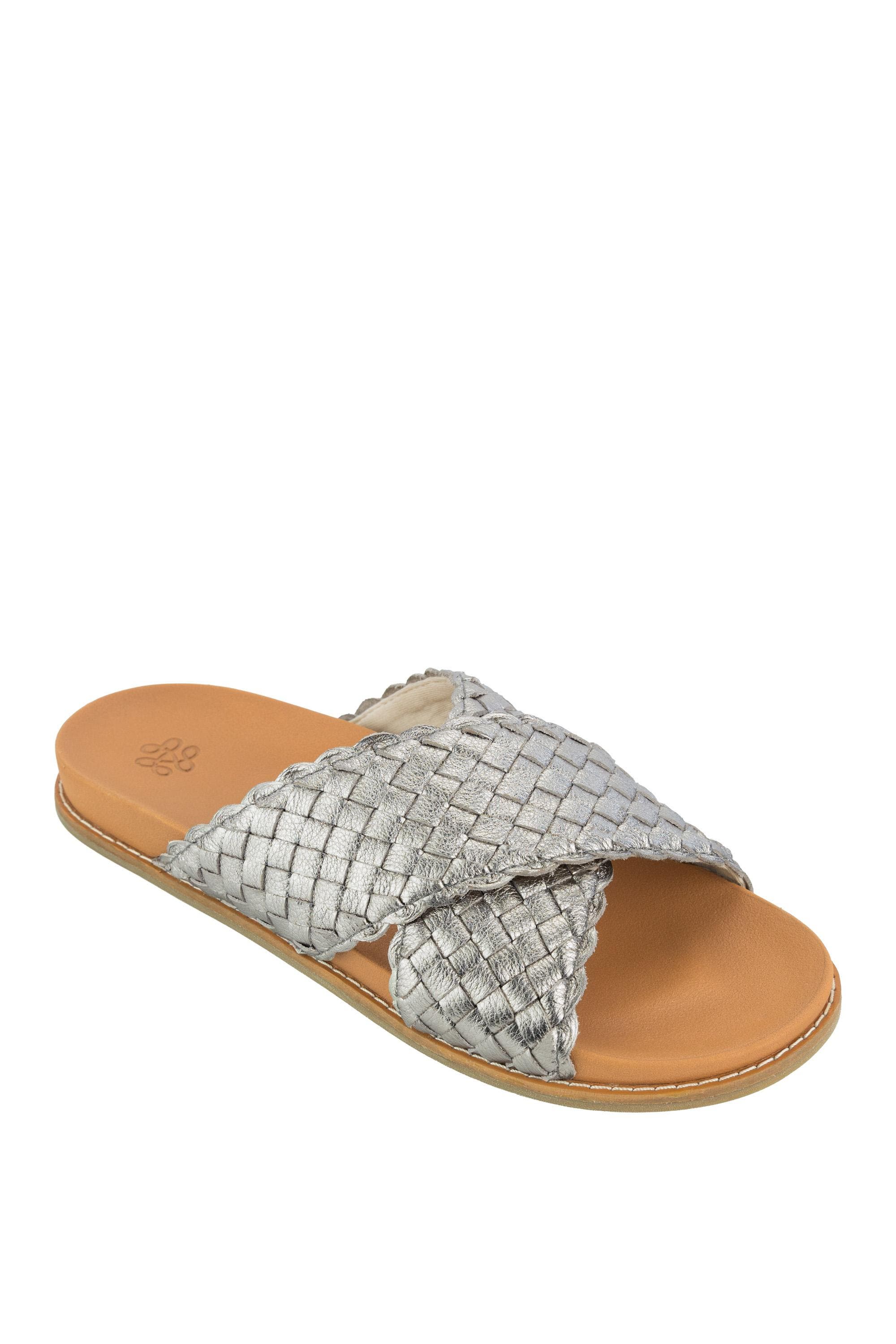 The Sak Penelope Leather Woven Slip On Sandal, Alternate, color, Pyrite Woven