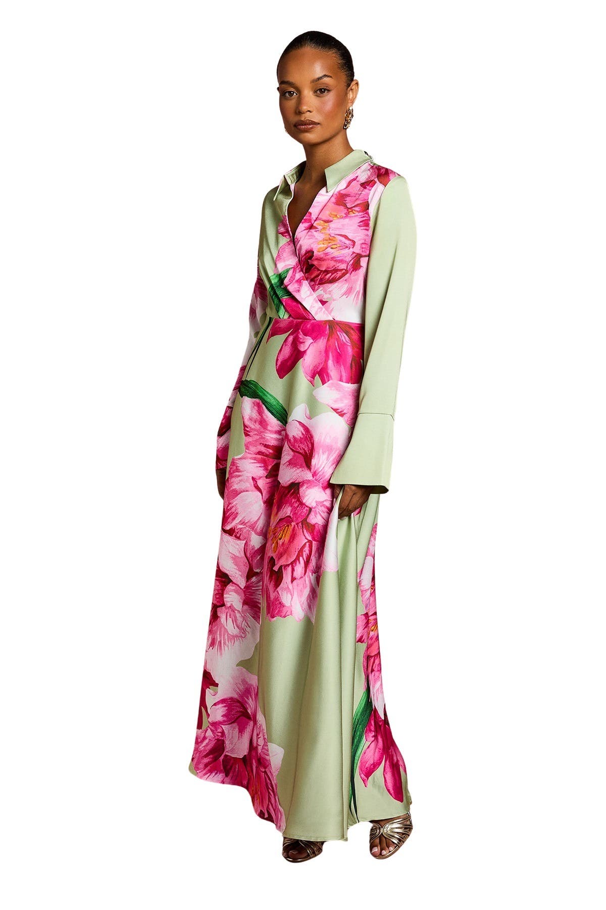 Petite Placement Print Wrap Front Gown