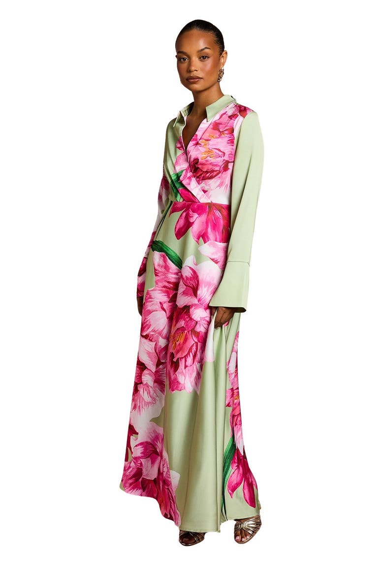Petite Placement Print Wrap Front Gown, Main, color, Sage