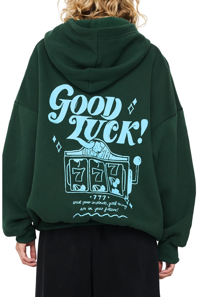 Good Luck Graphic Cotton Blend Hoodie, Alternate, color, GREEN / BLUE