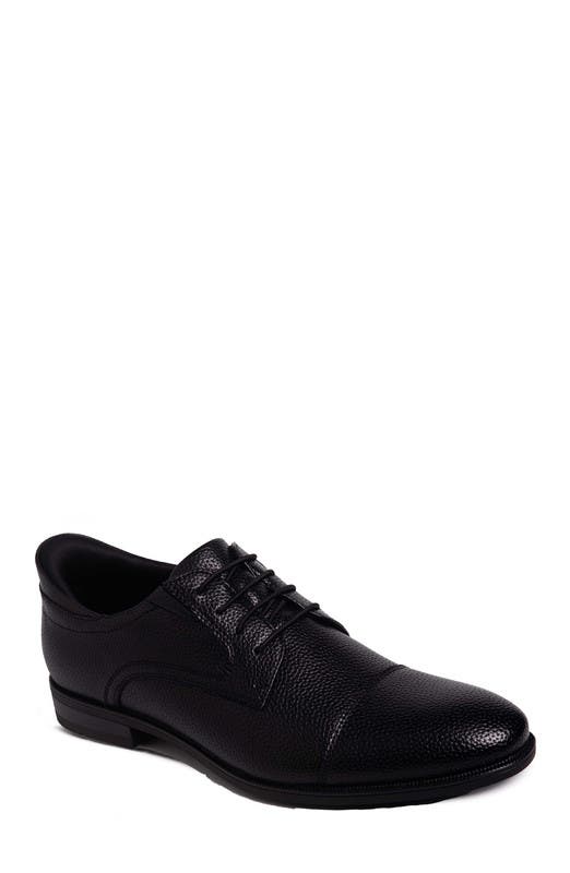Marc Joseph New York Baker Street Hands Free Technology Leather Cap Toe Dress Oxford, Main, color, Black Grainy Leather