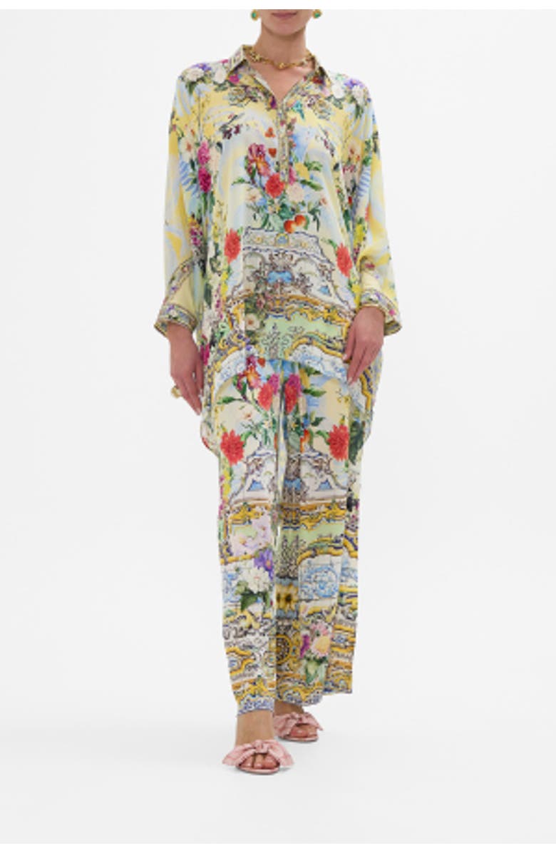 Camilla Button Up Top With Draped Back Flor Fantastica, Main, color, Flor Fantastica