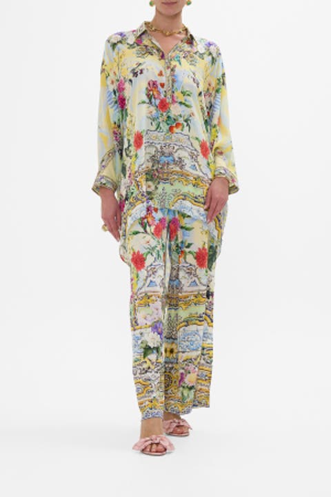 Button Up Top With Draped Back Flor Fantastica