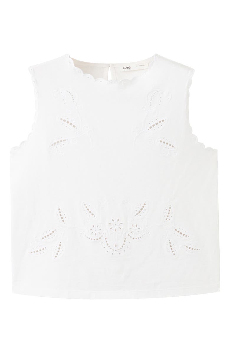 MANGO Openwork Embroidery Cotton Tank, Main, color, Off White