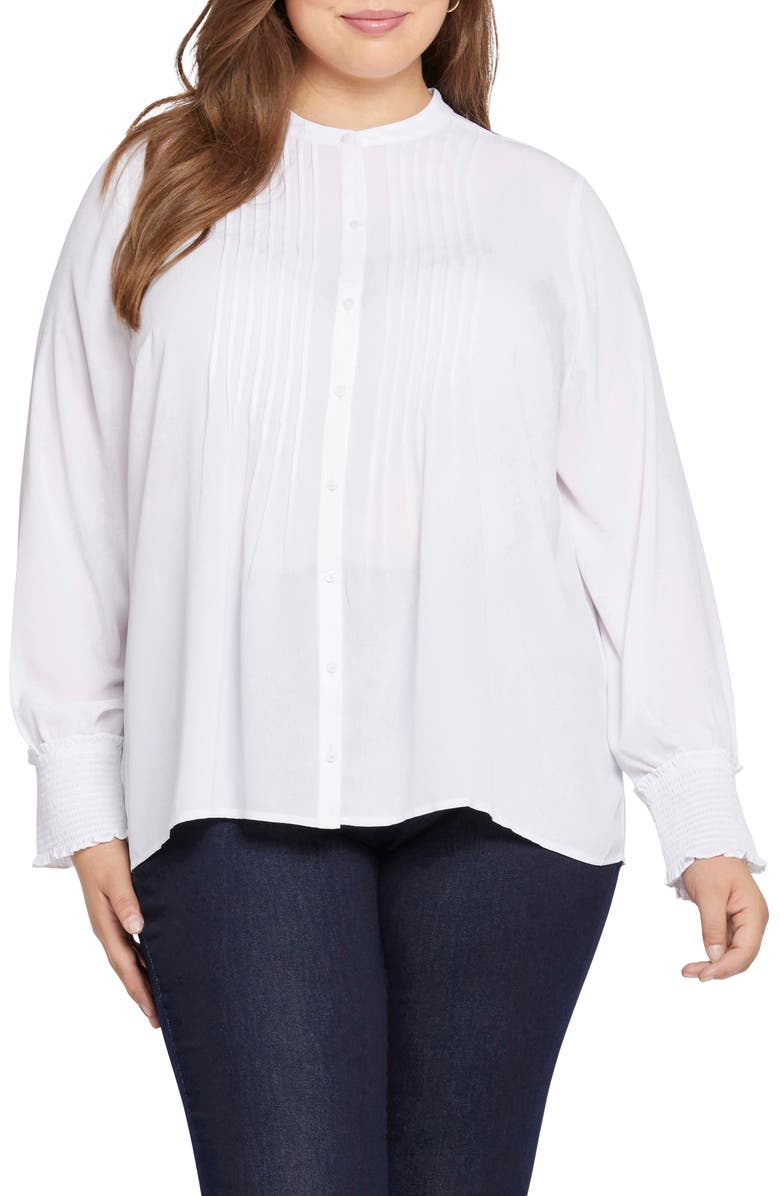 NYDJ Pleat Smocked Peasant Blouse, Main, color, Optic White