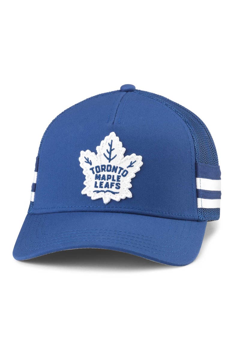 American Needle Men's American Needle Blue Toronto Maple Leafs HotFoot Stripes Trucker Adjustable Hat, Main, color, 