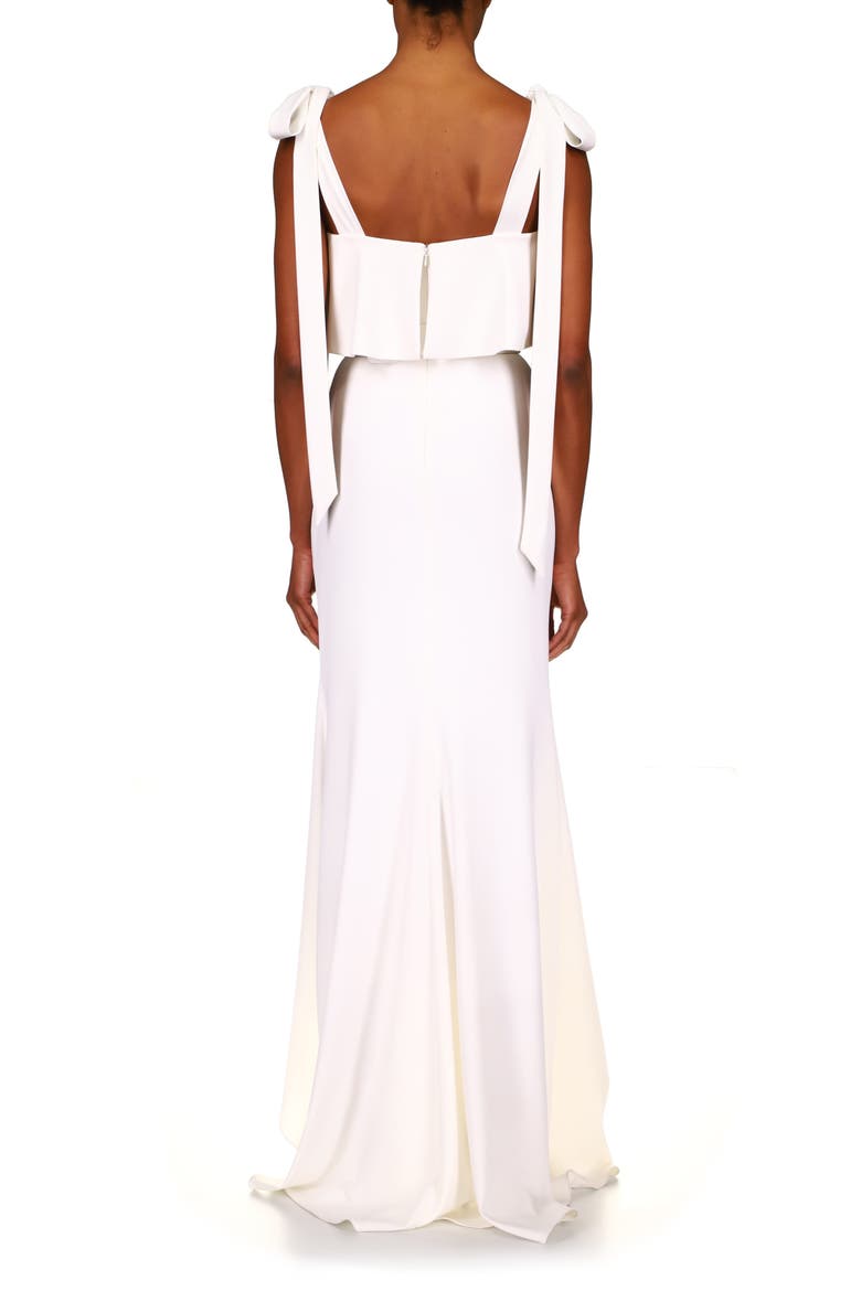 Badgley Mischka Sleeveless Crepe High/Low Gown, Alternate, color, LIGHT IVORY