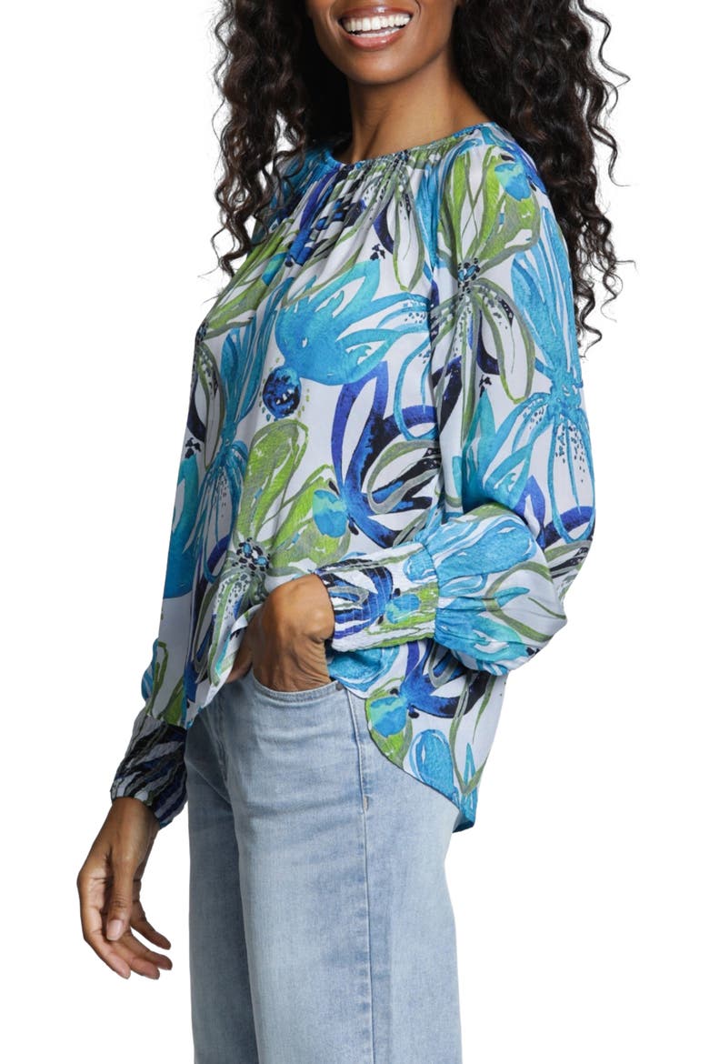 Print Blouson Sleeve Top, Alternate, color, BLUE GREEN MULTI