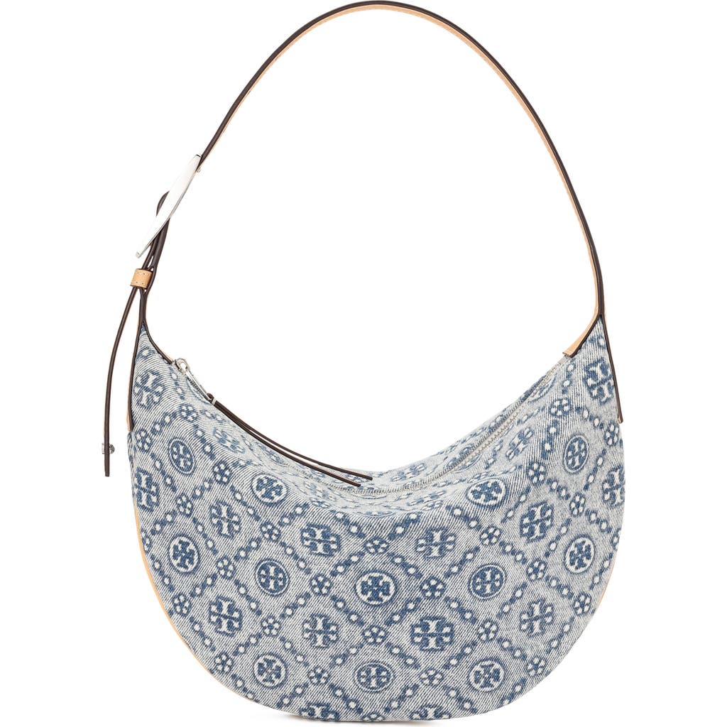 Tory Burch Small T Monogram Denim Balloon Bag In Blue