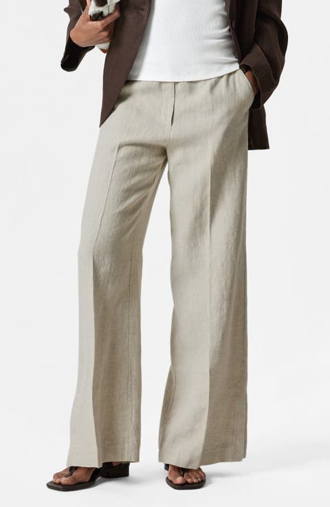 Pressed Crease Wide Leg Linen Trousers