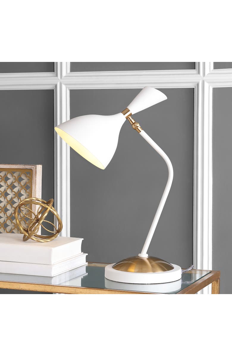 JONATHAN Y Albert Iron Retro Mid-Century LED Table Lamp, Alternate, color, White