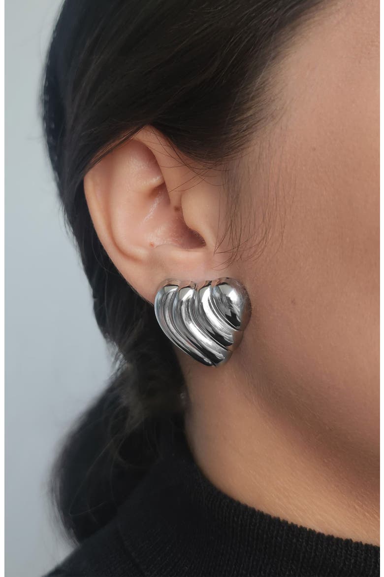 Statement Heart Stud Earrings, Alternate, color, SILVER/ GOLD