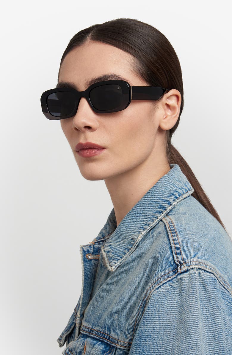 Stuart Weitzman 51mm Rectangular Sunglasses, Alternate, color, Black