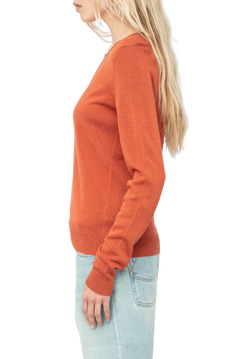 Zadig & Voltaire Sayan Crystal Detail Keyhole Neck Sweater, Alternate, color, Sienna