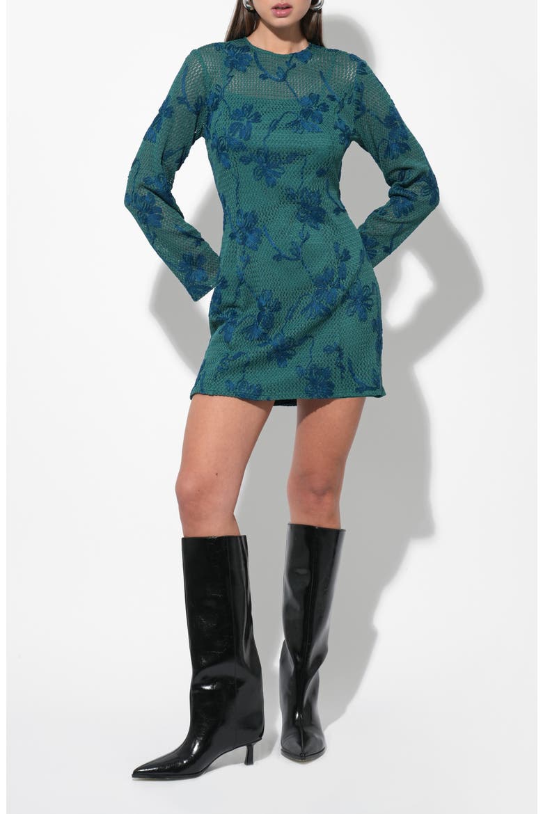 Cheryl Floral Crochet Lace Long Sleeve Minidress, Alternate, color, EMERALD GREEN