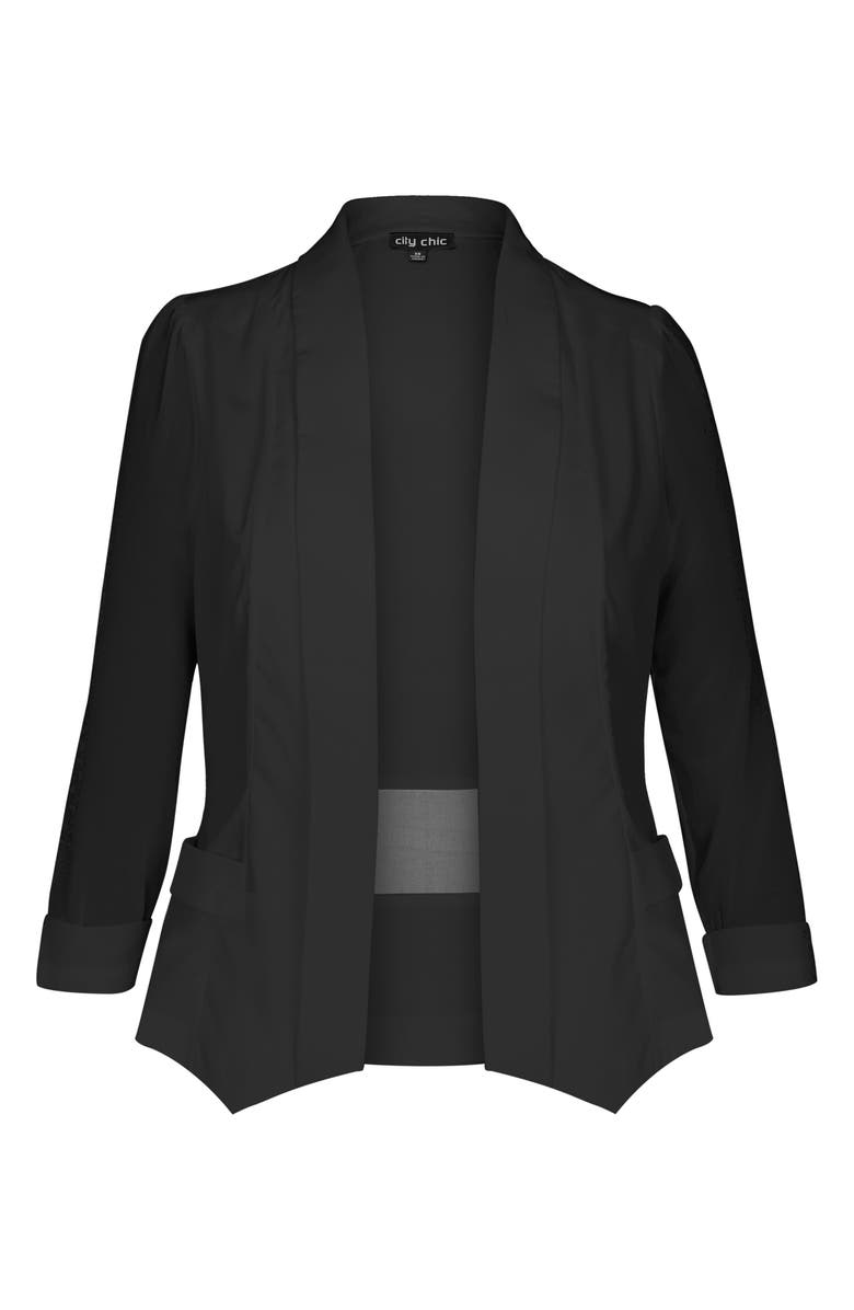 City Chic Sheer Panel Drape Blazer, Alternate, color,