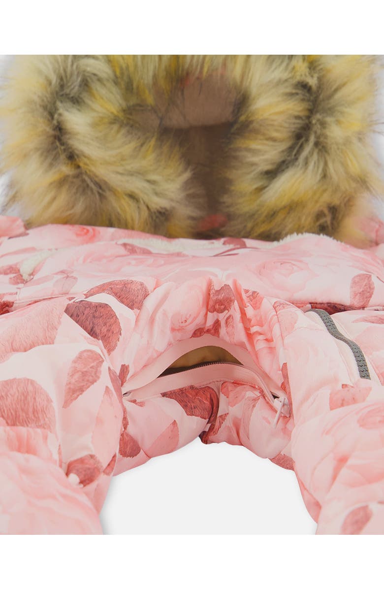 Deux par Deux Baby Girl's One Piece Baby Hooded Snowsuit Printed Roses Designed For Car Seat, Alternate, color, 