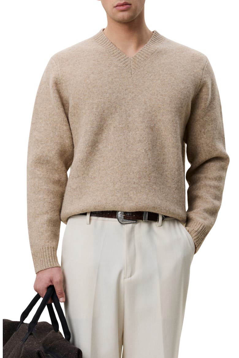 Melange V-Neck Sweater, Main, color, LIGHT SAND MELANGE