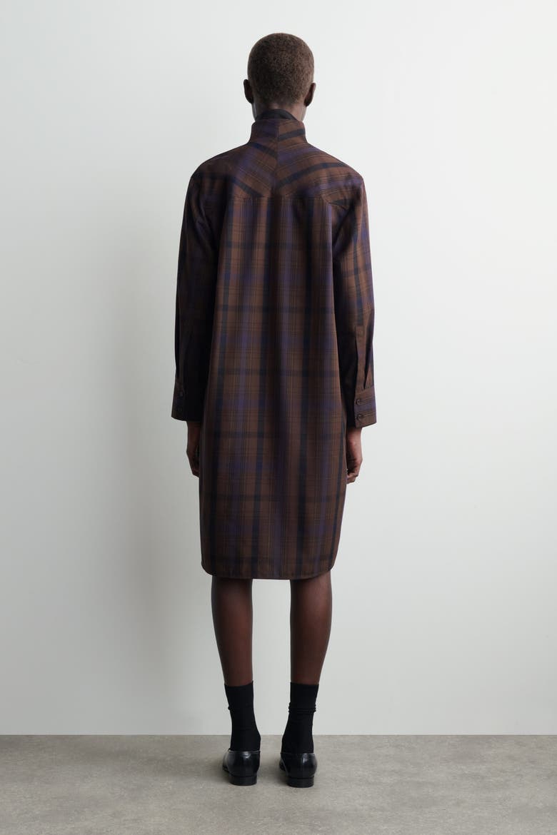 Checked Wool-blend Shirt Dress, Alternate, color, BROWN / CHECKED