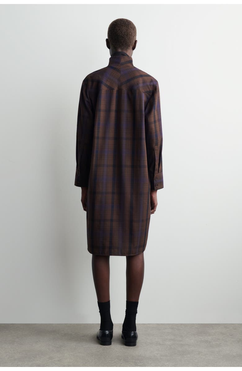 COS Checked Wool-blend Shirt Dress, Alternate, color, Brown / Checked