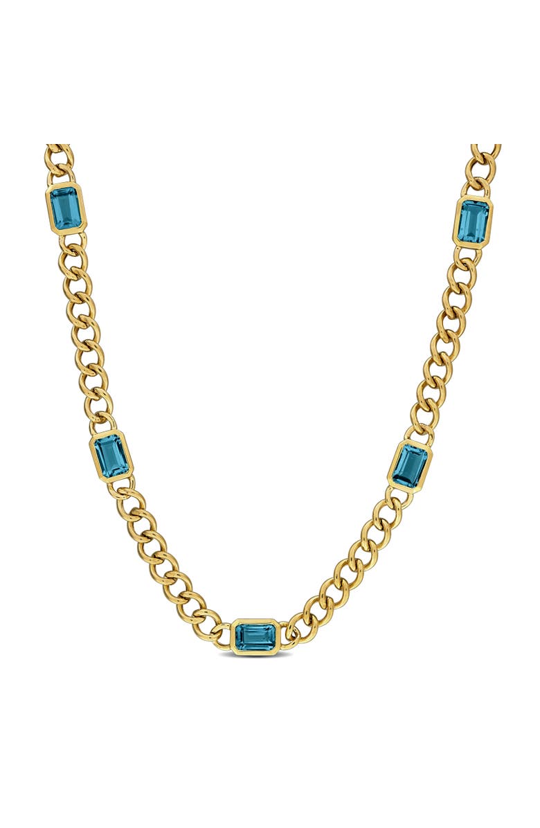 Julianna B. Birthstone Curb Link Station Necklace 14k, Main, color, Blue Topaz