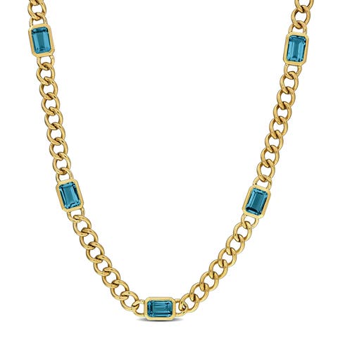 Birthstone Curb Link Station Necklace 14k
