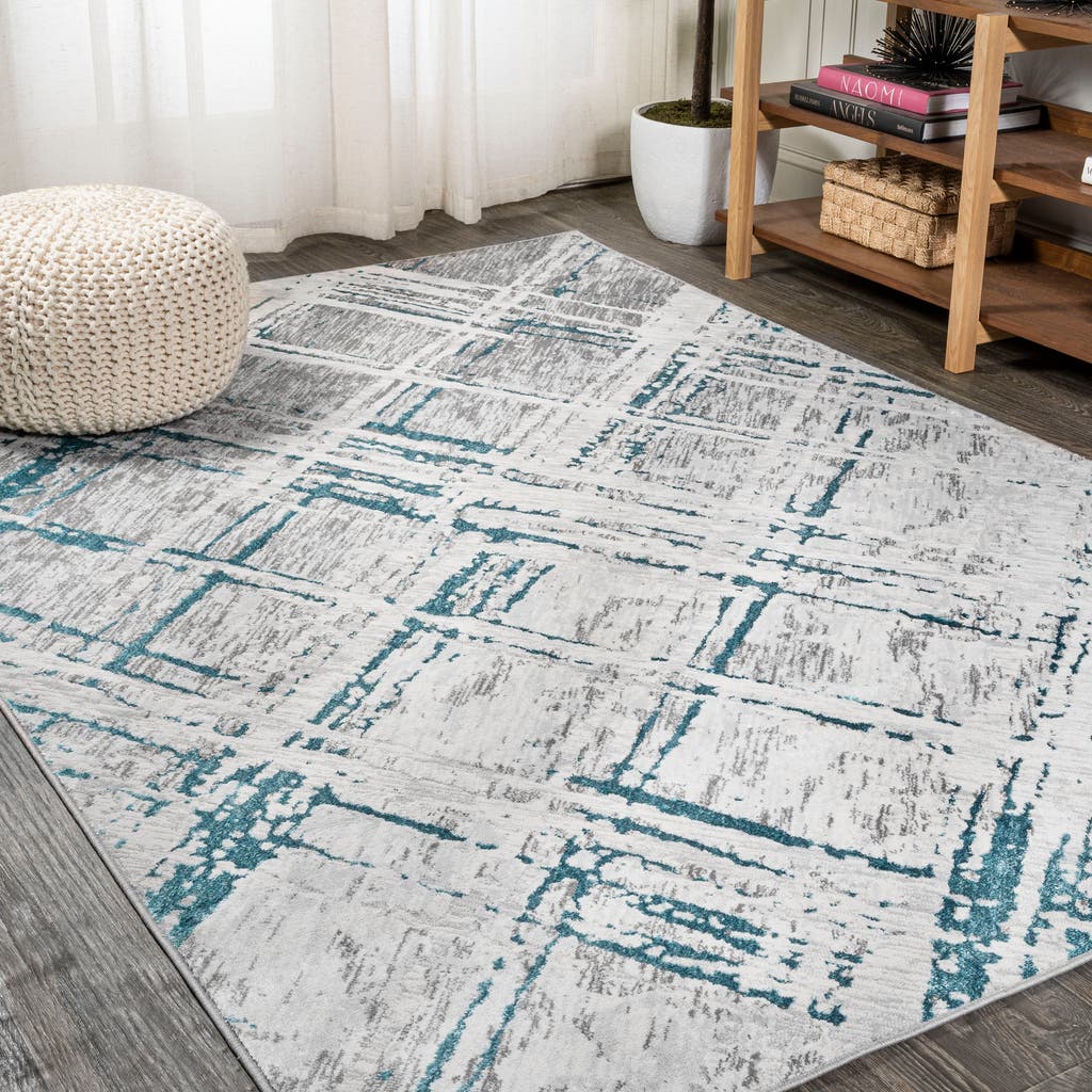 Jonathan Y Slant Modern Abstract Area Rug In Gray/turquoise