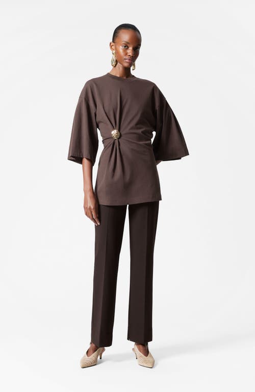 & Other Stories Draped Brooch Tunic T-shirt In Brown Dark
