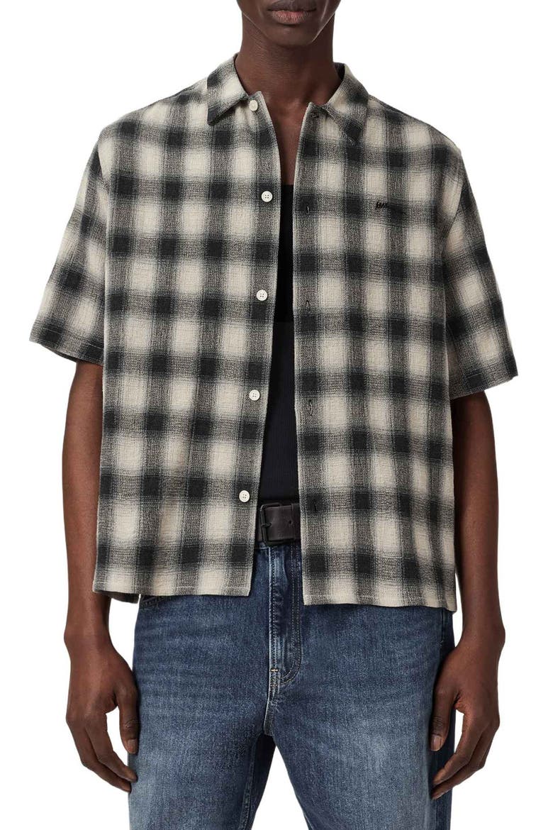Shadow Plaid Short Sleeve Button-Up Shirt, Main, color, OFF WHITE