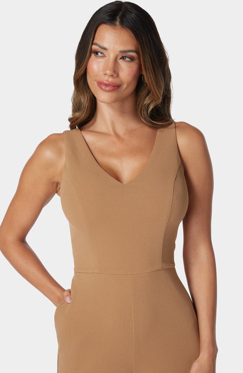 bebe V-Neck Scuba Jumpsuit, Alternate, color, Camel