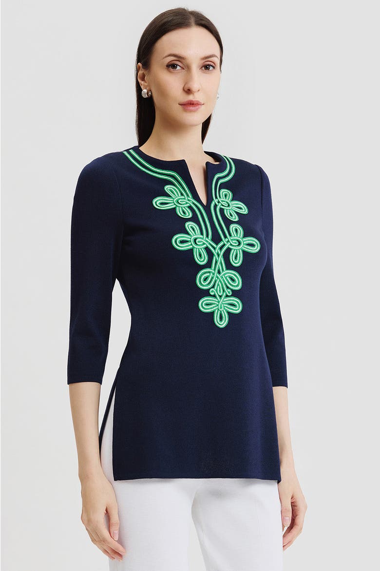 Classic Soutache Soft Knit Tunic, Alternate, color, Indigo/Kelly Green/Ivory