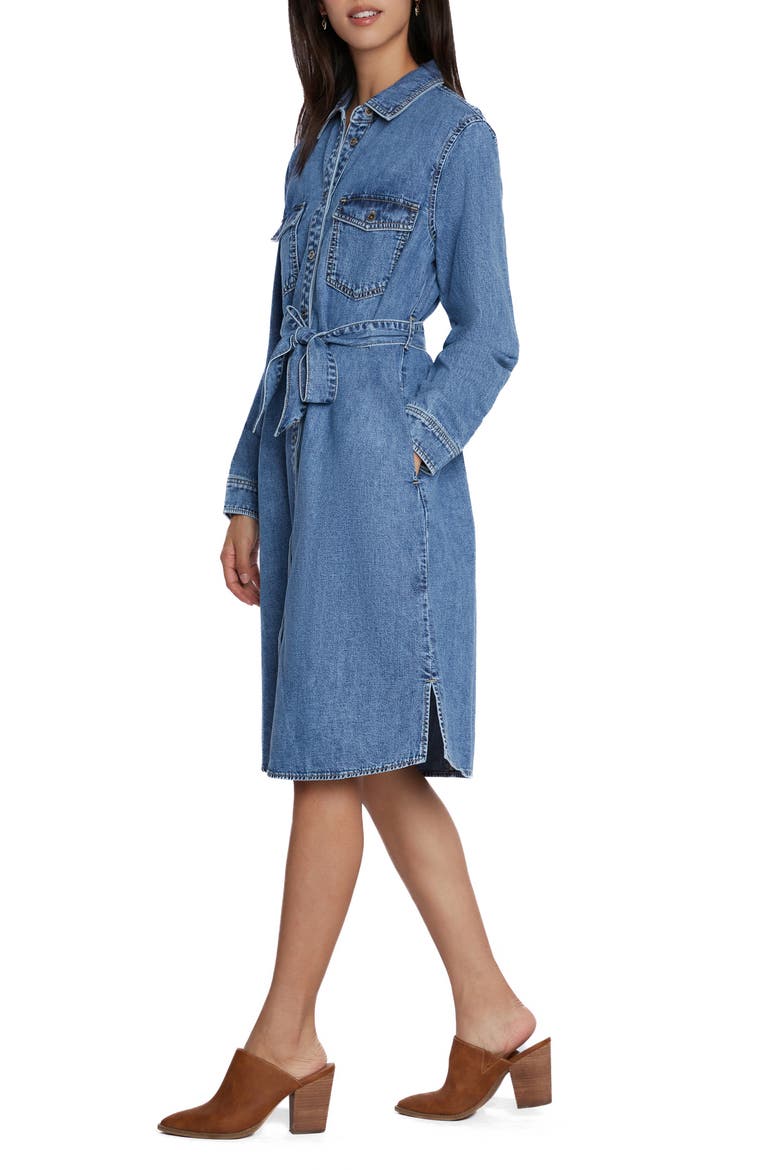 Chloe Long Sleeve Belted Denim Shirtdress, Alternate, color, BLUE CLOUD