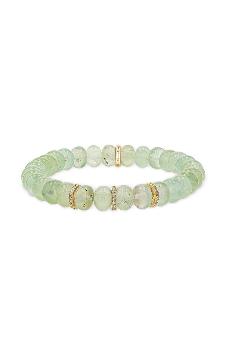 Sheryl Lowe YG Prehnite 8mm Bead Bracelet with 3 Diamond Rondelles, Main, color, Prehnite / 14Kt Yellow Gold