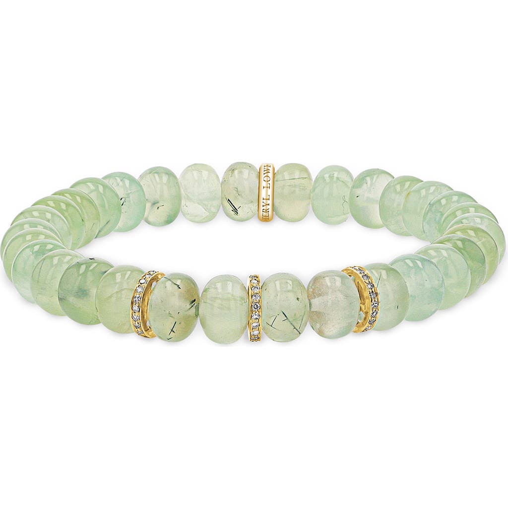 Sheryl Lowe Yg Prehnite 8mm Bead Bracelet With 3 Diamond Rondelles In Multi