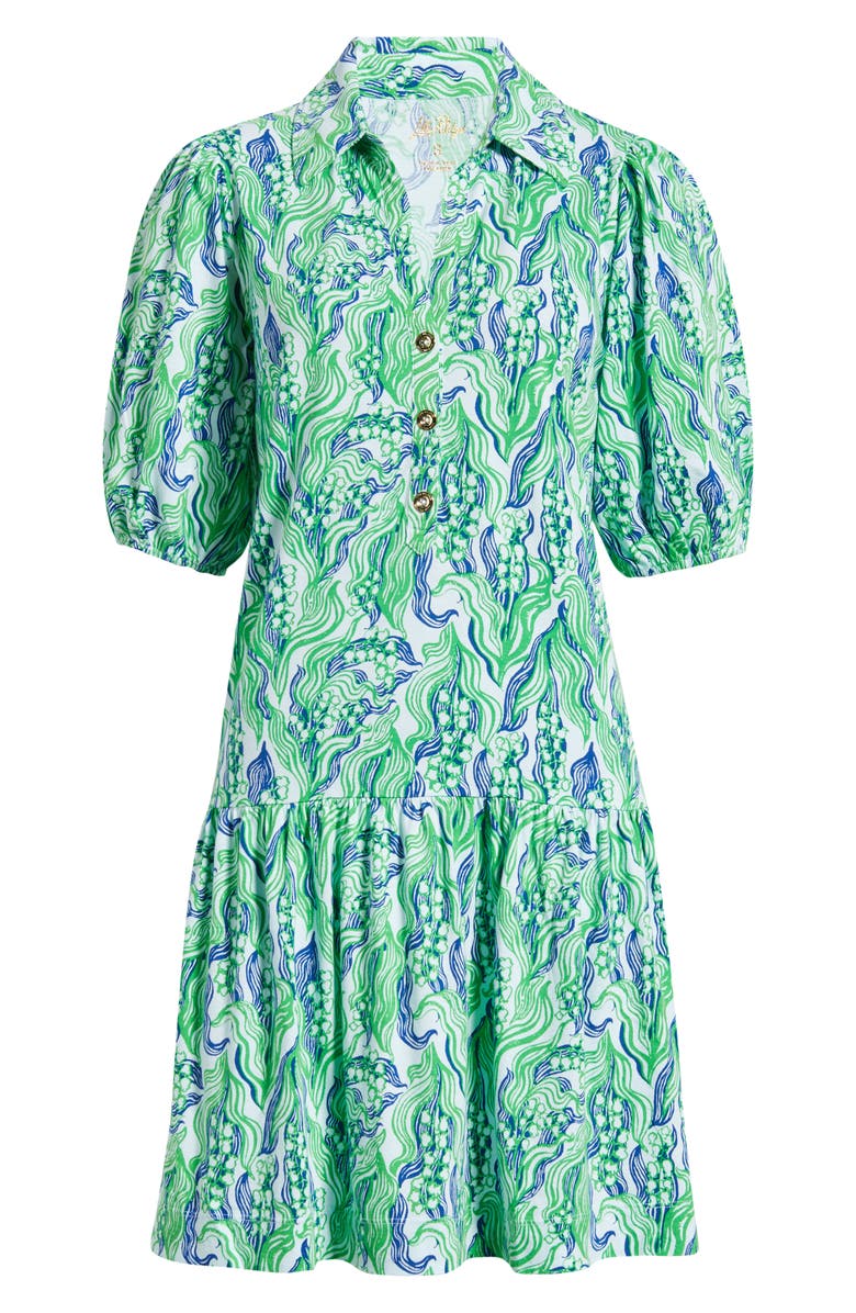Lilly Pulitzer<sup>®</sup> Bingley Short Sleeve Cotton Drop Waist Minidress, Alternate, color, Green Lilly Of The Valley