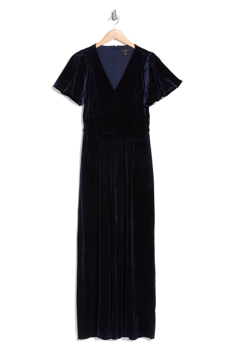 Puff Sleeve Velvet Jumpsuit, Alternate, color, CLASSIC NAVY BLUE