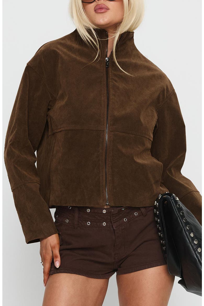 Jessalynn Faux Suede Full Zip Jacket, Main, color, BROWN